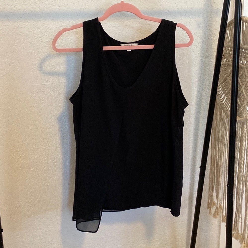 Black Calvin Klein tank top with sheer overlay size large.